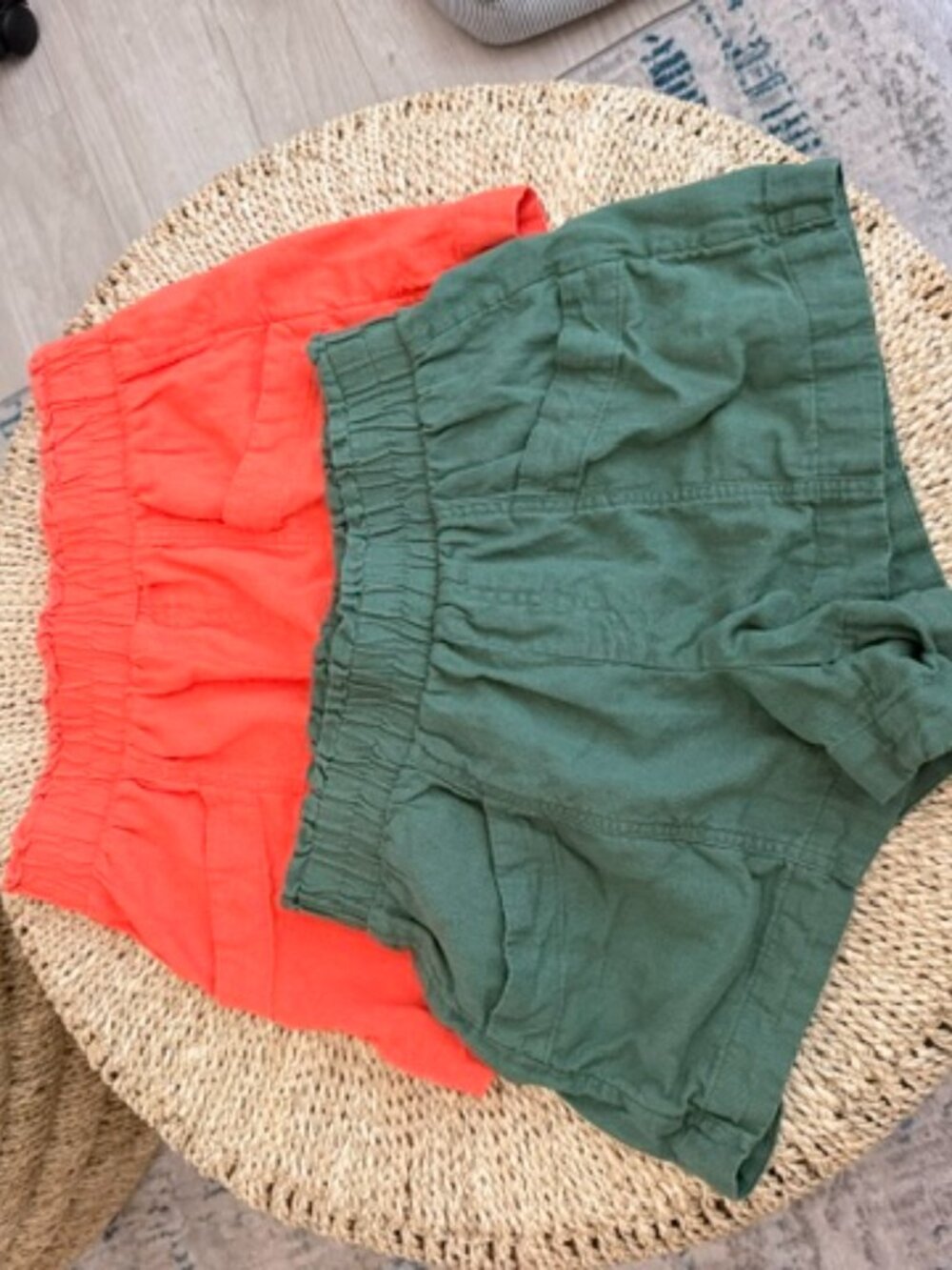 Two Pairs of "A New Day" Linen Shorts, Green/Orange, XS
